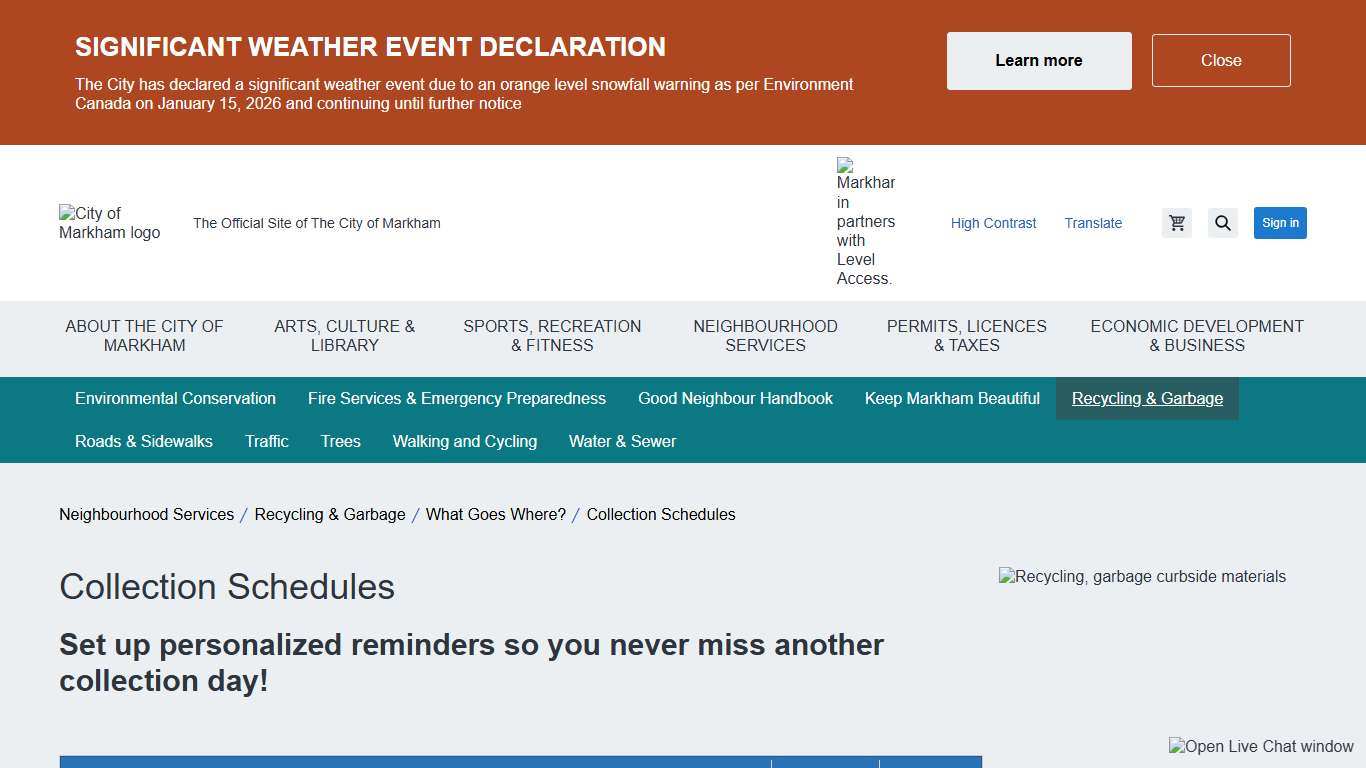 Collection Schedules | City of Markham