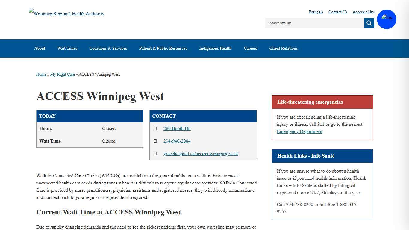ACCESS Winnipeg West | Winnipeg Regional Health Authority