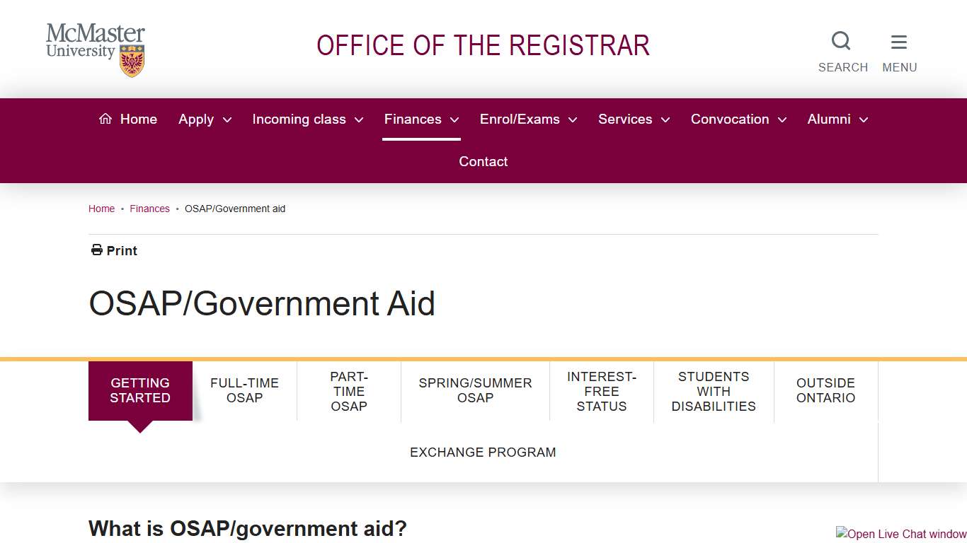 OSAP/Government Aid | Office of the Registrar | McMaster University